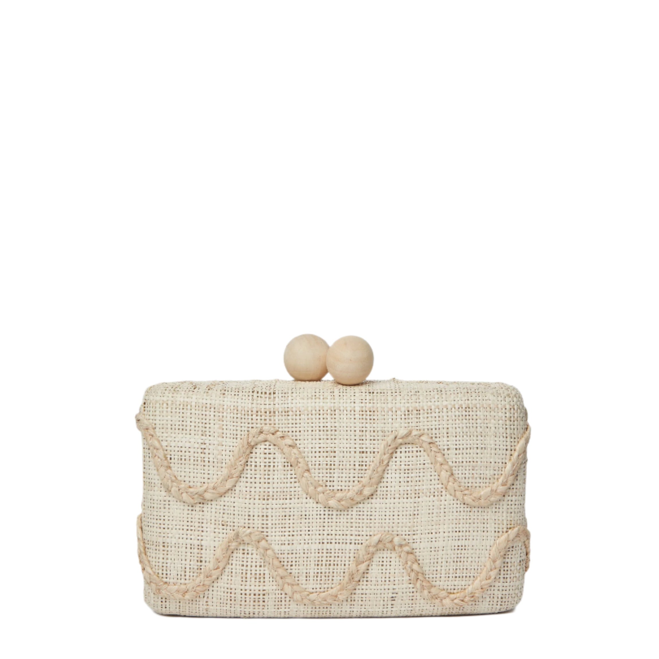 Tierra Embroidered Straw Clutch Bag in Natural