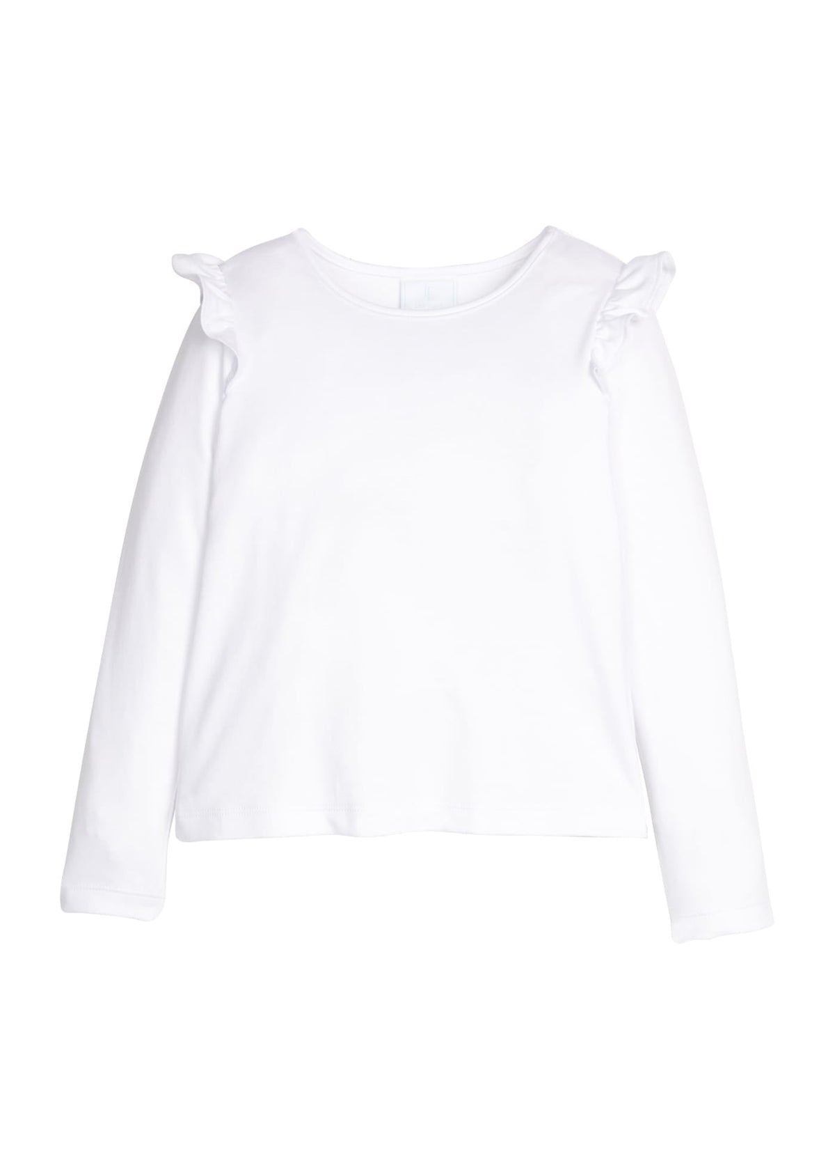 Little English classic girl's clothing, long sleeve cotton top with ruffle detail in white for fall