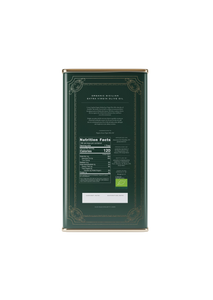 Olive Oil Tin Backside Cover with Nutrition Facts and detailed infos of origin. 
