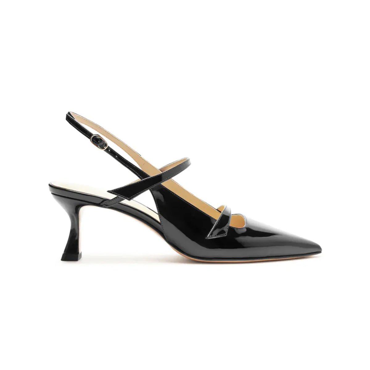 Side view of Tita 60 Slingback in Black showcasing pointed toe, slingback strap, and 2.4-inch heel with white background