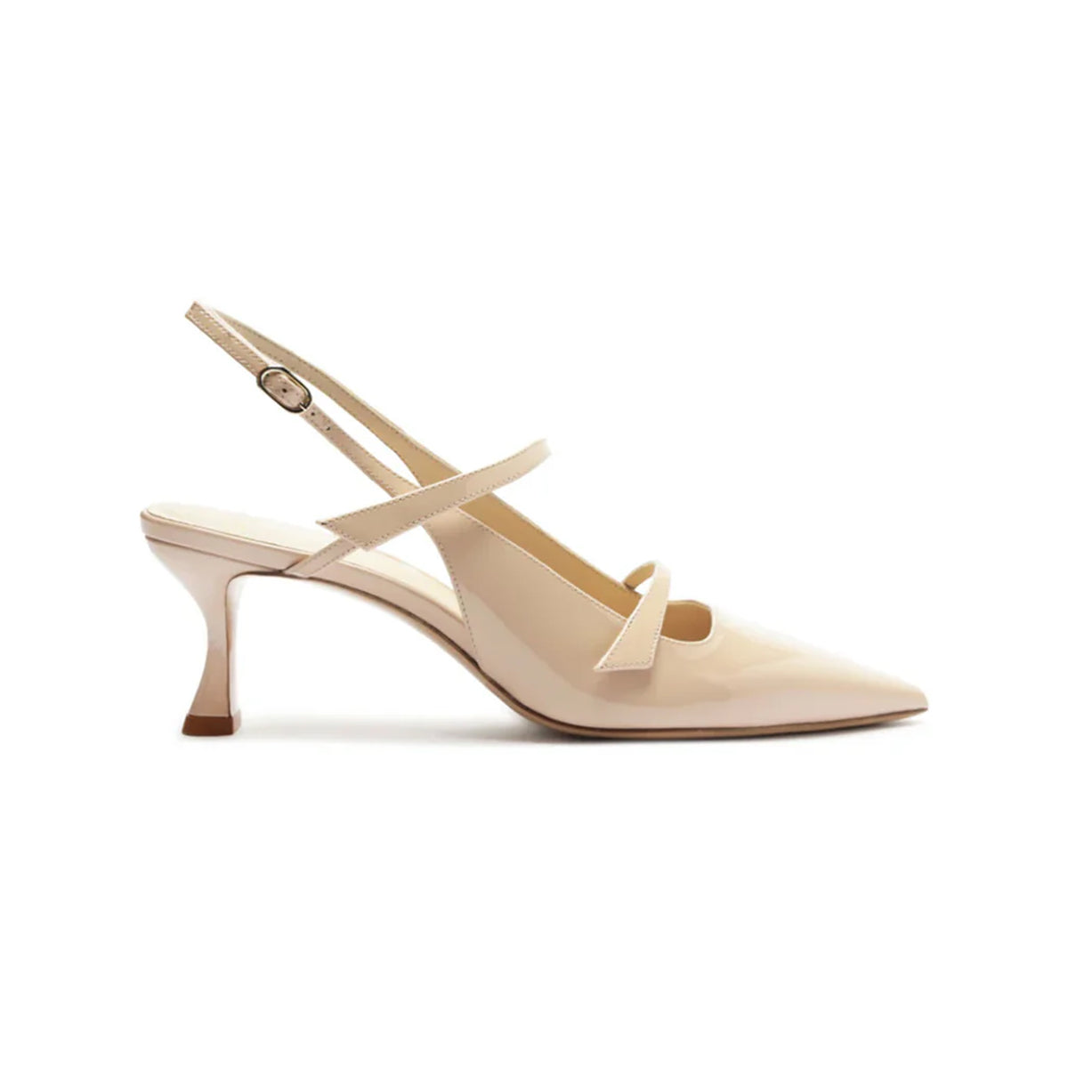 Side view of Tita 60 Slingback in Semolina showcasing pointed toe, slingback strap, and 2.4 inch heel on white