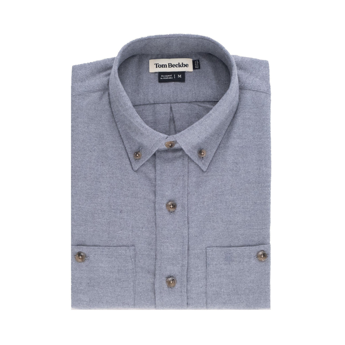 Tom Beckbe Dixon grey brushed cotton twill shirt with button-down collar and front pocket flaps.
