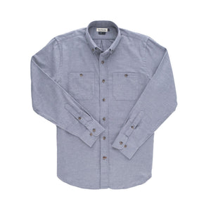 The Tom Beckbe Dixon Brushed Cotton Twill Shirt in light gray features long sleeves and two chest pockets.
