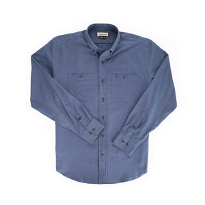 The Tom Beckbe Dixon Brushed Cotton Twill Shirt, long-sleeve with two chest pockets, button-up, shown flat on white.