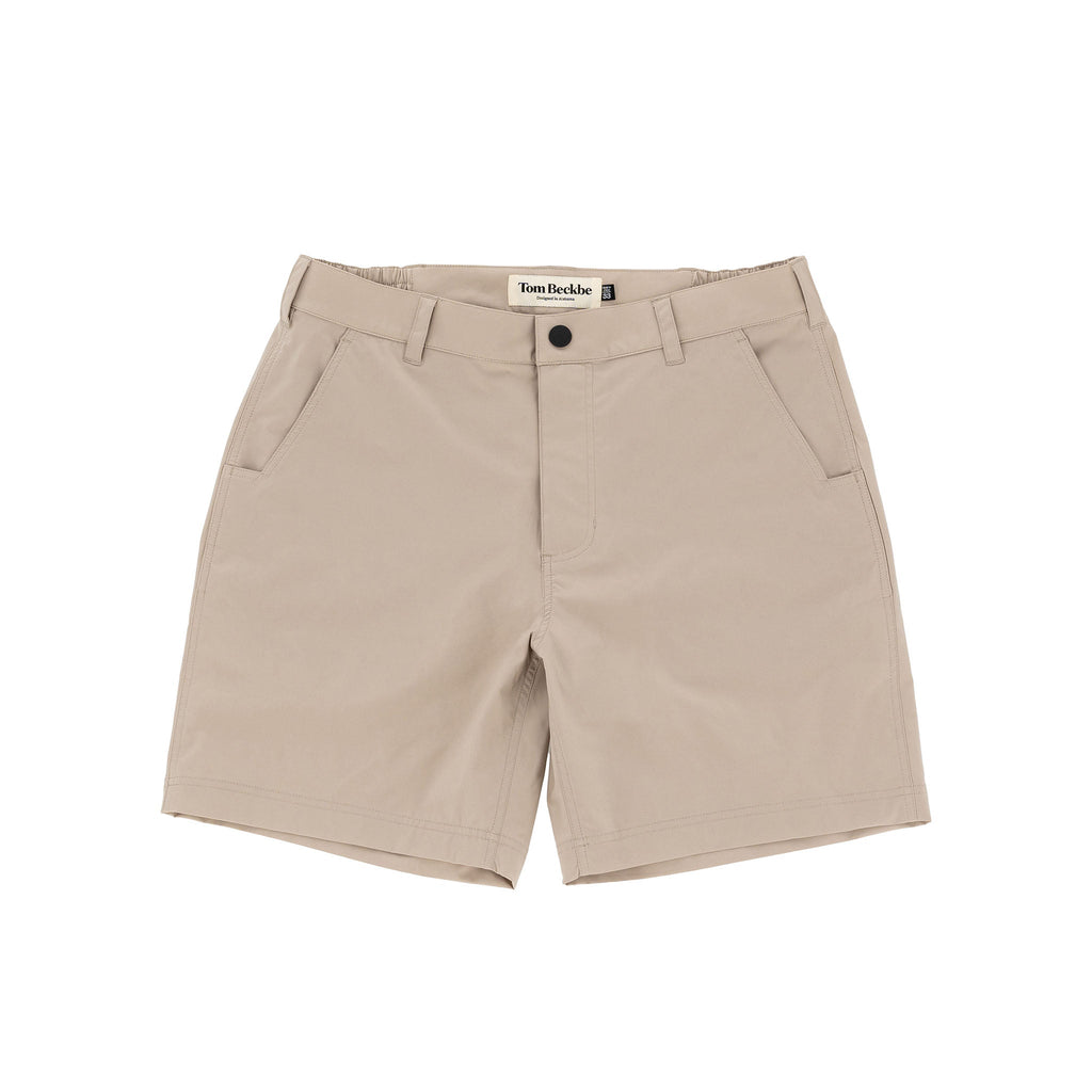 Crenshaw Performance Shorts by Tom Beckbe: Breathable polyester, 4-way stretch, front pockets, belt loops on white background.