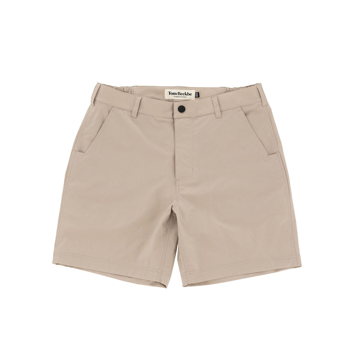 Crenshaw Performance Shorts by Tom Beckbe: Breathable polyester, 4-way stretch, front pockets, belt loops on white background.