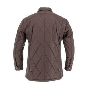 The Tom Beckbe Paddock Quilted Jacket features diamond stitching, button details, and a stylish weatherproof design.