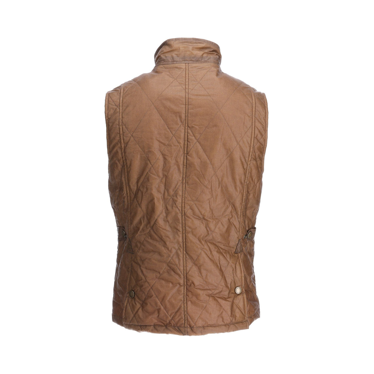 The Paddock Quilted Vest by Tom Beckbe is HD Wool with a high collar and side buttons, shown from the back on white.