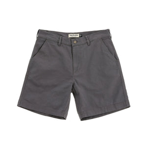 Reid Short by Tom Beckbe: Mid-rise gray cotton chinos with side pockets, belt loops, brass zip fly, and button closure.