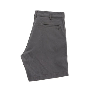 Tom Beckbes Reid Short: gray knee-length cotton chino with back pocket, belt loops, and antique brass zip fly.