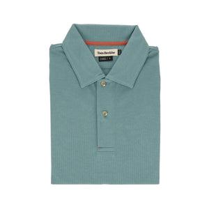 Coastal Polo Shirt by Tom Beckbe: green, featuring a label inside, buttoned placket, and pointed collar.