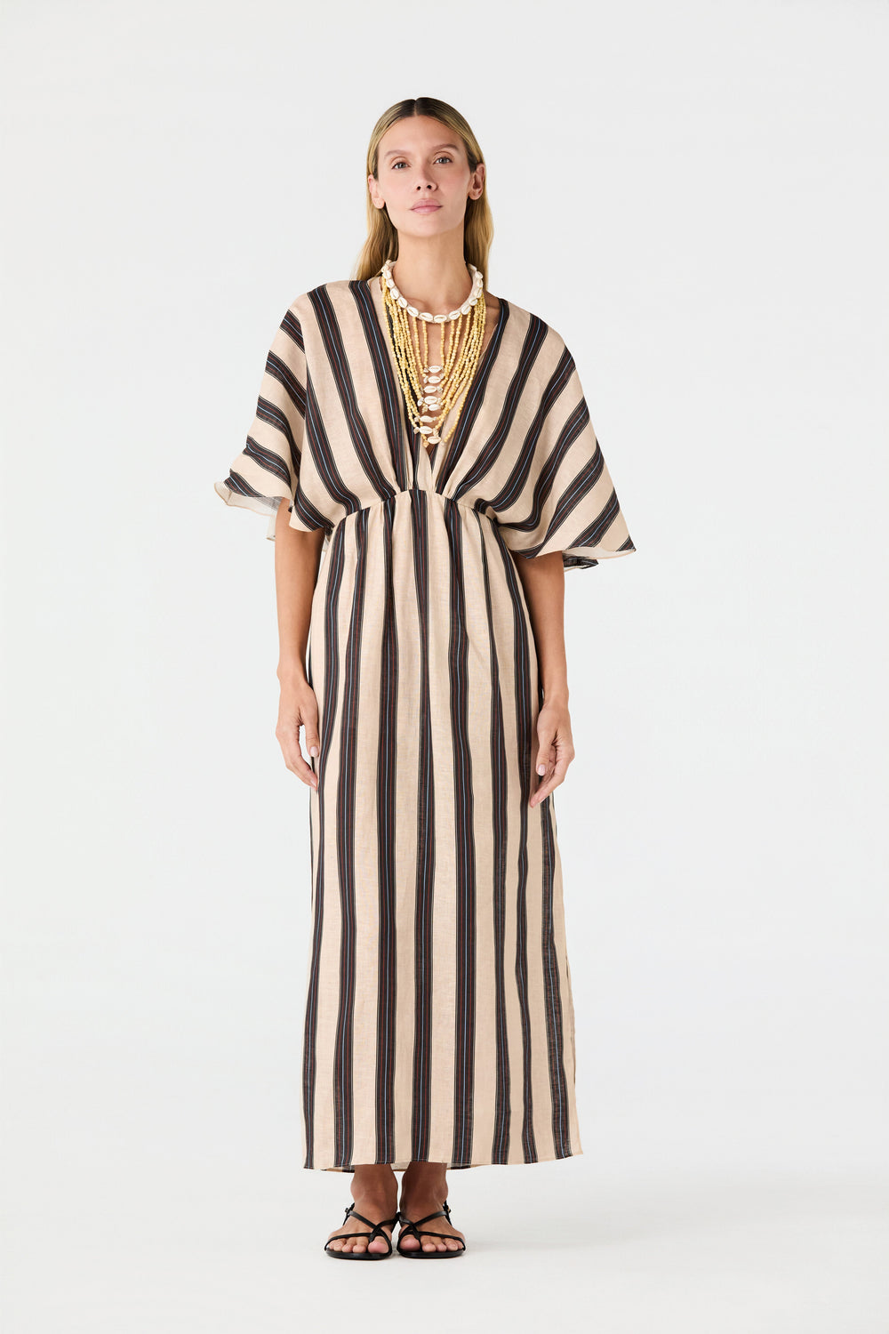 Topacio Linen Midi Tunic Dress in Navy Stripes