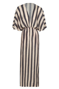 Topacio Linen Midi Tunic Dress in Navy Stripes