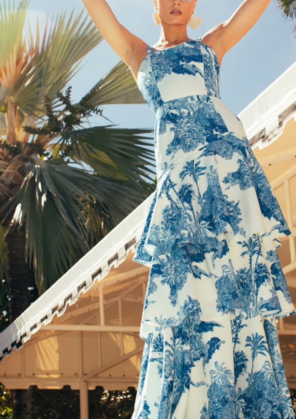 Torero Gown in Blue & White 10 / Blue/White