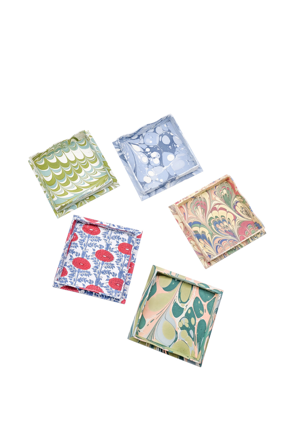 Nesting Scalloped Hand-Marbled Trays in Robin Blue