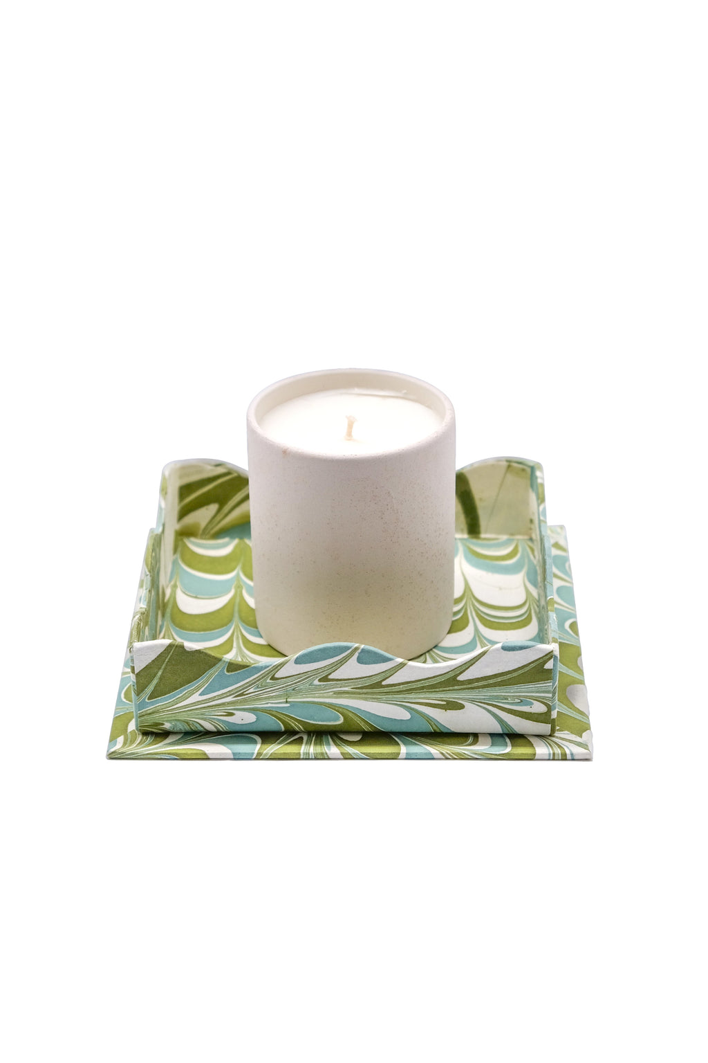 Nesting Scalloped Hand-Marbled Trays in Robin Blue