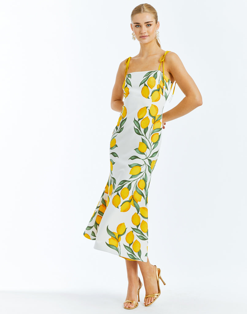 Tropez Reversible Midi Dress in Yellow & Ivory Lemon