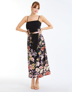 Tropez Convertible™ Midi Dress in Twilight Florals front – reversible fit-and-flare cocktail midi dress with straight-across neckline, adjustable straps, and full separating zipper by Mestiza New York.