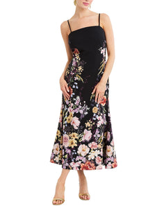 Tropez Convertible™ Midi Dress in Twilight Florals front – reversible fit-and-flare cocktail midi dress with straight-across neckline, adjustable straps, and full separating zipper by Mestiza New York.