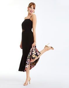 Tropez Convertible™ Midi Dress in Twilight Florals side – reversible fit-and-flare cocktail midi dress with straight-across neckline, adjustable straps, and full separating zipper by Mestiza New York.