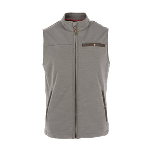 The Tom Beckbe Tucker Fleece Vest in Greystone has a zip front and pockets, shown on a white background.
