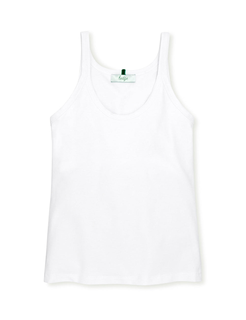 Front view of Tucker Tank in white showing scoop neckline and narrow straps on a white background