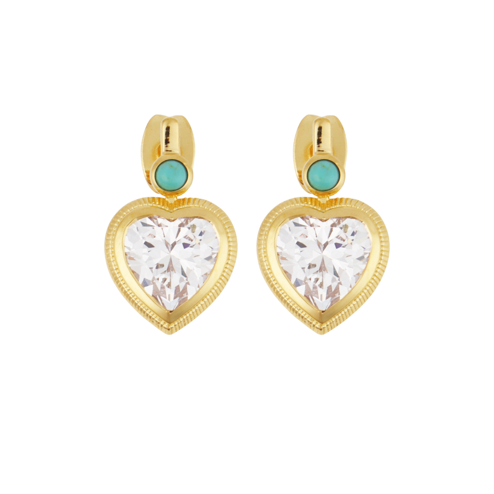 Bezel Heart Earrings with Turquoise