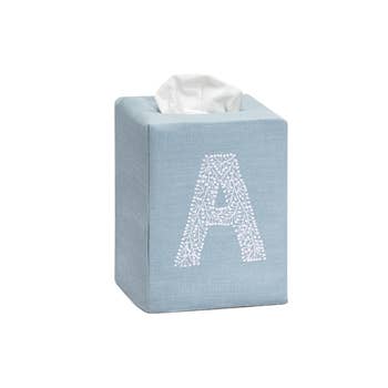 Monogram Twig Tissue Box in Sky Blue