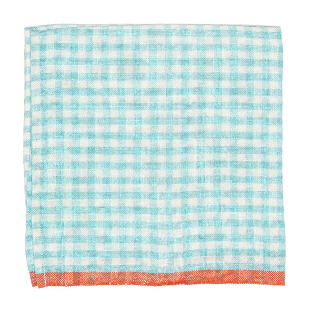 Two-Tone Gingham Napkins in Aqua & Orange, Set of 4