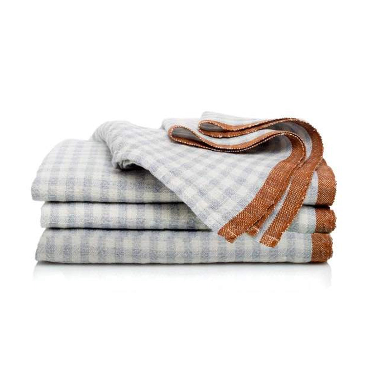 Two-Tone Gingham Napkins in Blue & Cognac, Set of 4