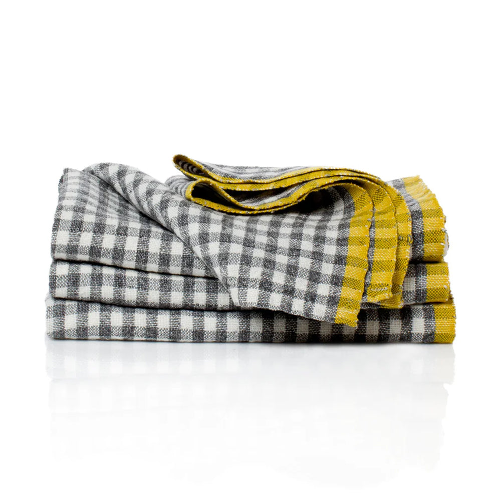 Two-Tone Gingham Napkins in Grey & Dijon, Set of 4