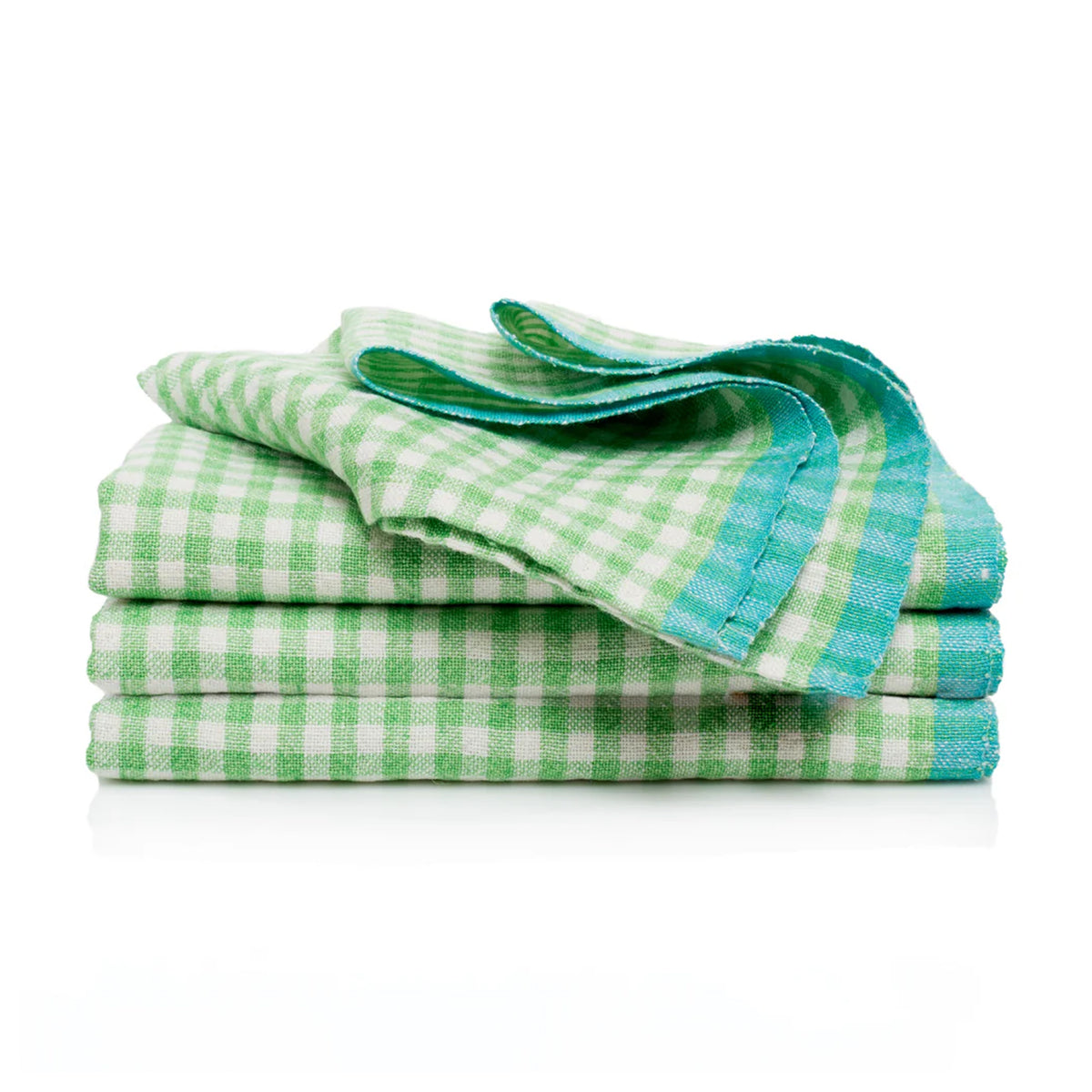 Two-Tone Gingham Napkins in Lime & Aqua, Set of 4