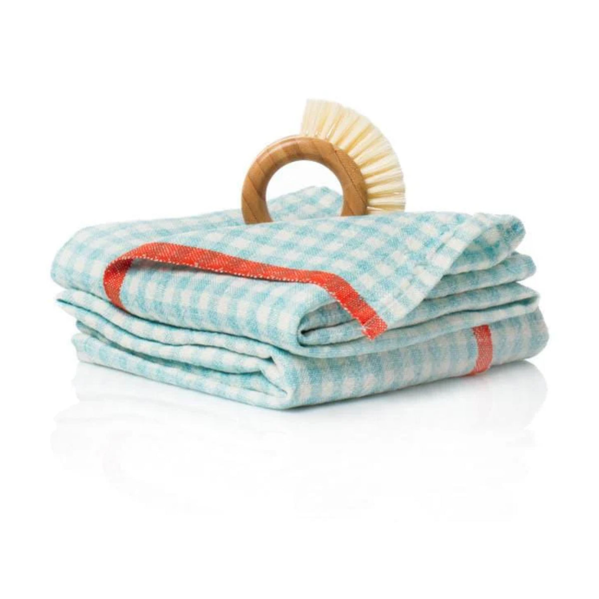 Two-Tone Gingham Towels in Aqua & Orange, Set of 2