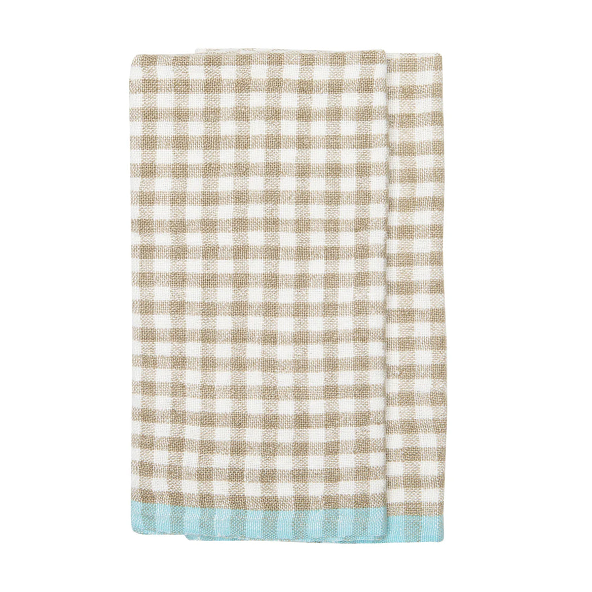 Two-Tone Gingham Towels in Natural & Aqua, Set of 2