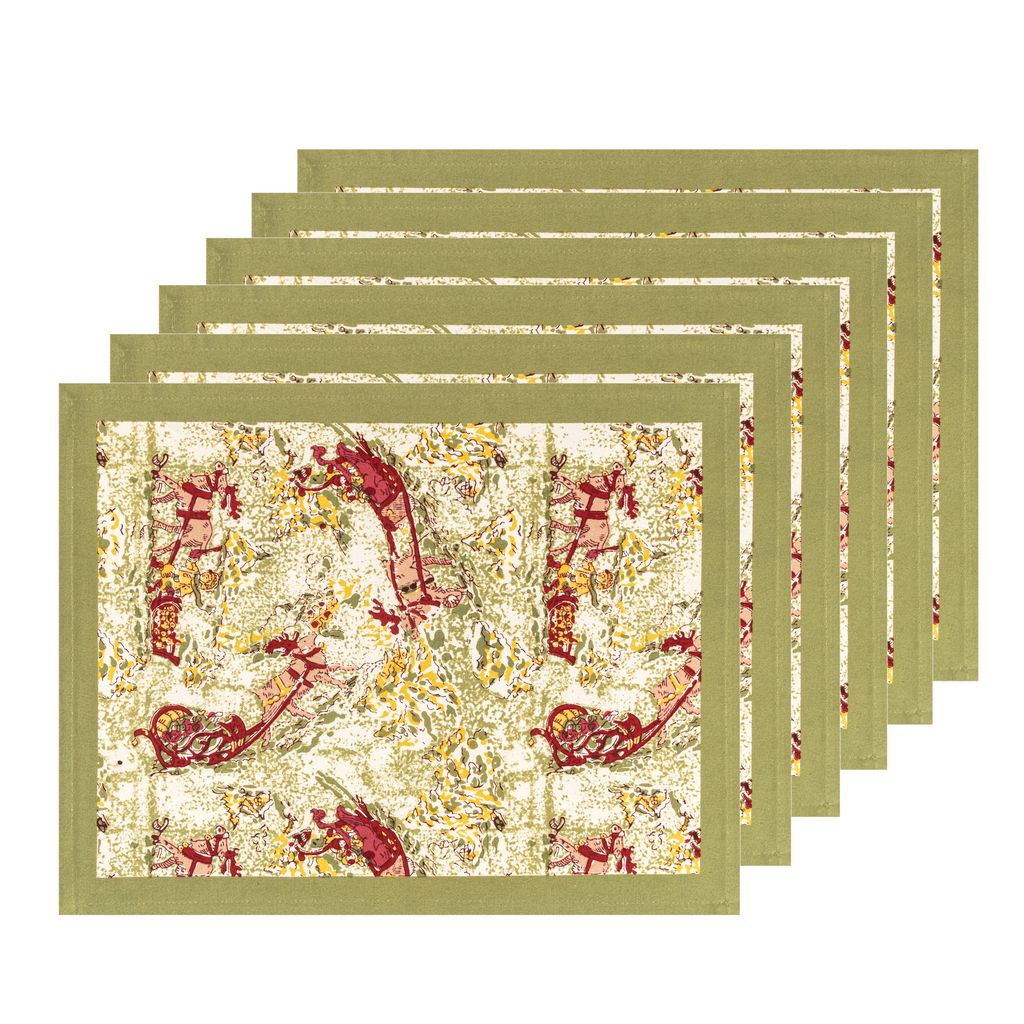 Renne Reindeer Mats in Red & Green, Set of 6