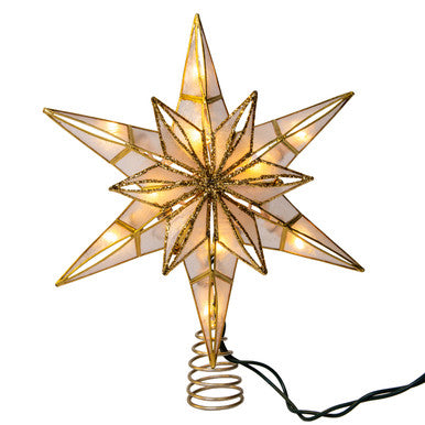 Kurt Adler 10.5" 10-Light L 6-Point Gold Glittered Capiz Star Treetop