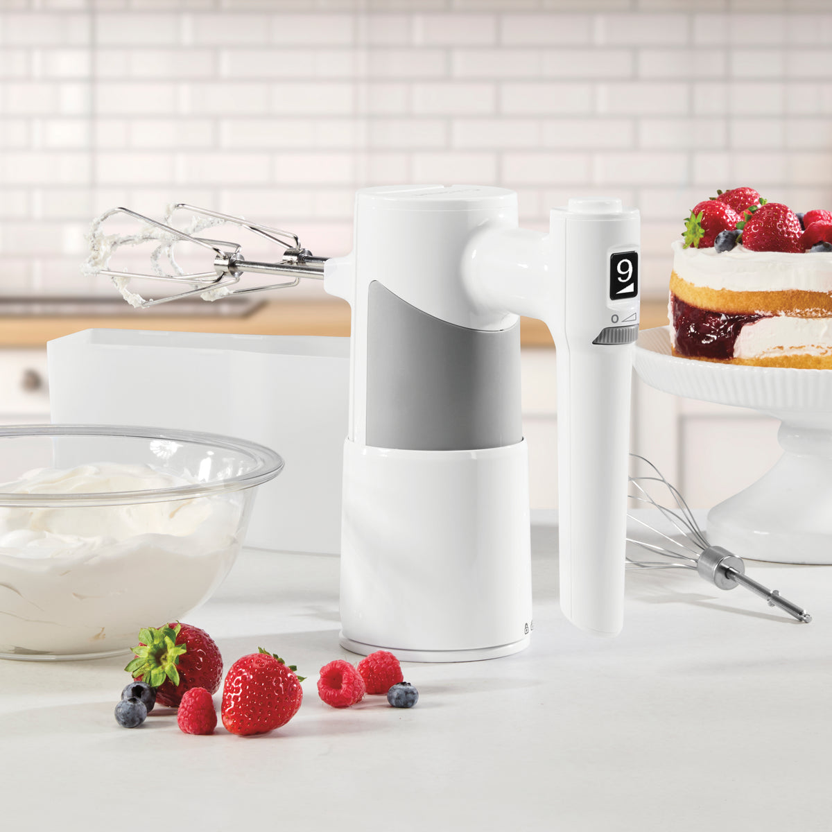 9-Speed Hand Mixer with Case in White