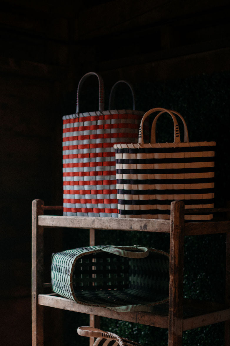 Retro-Striped Towel Tote in Maroon & Golden Yellow