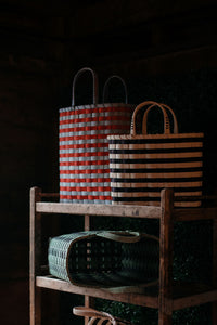 Retro-Striped Towel Tote in Maroon & Golden Yellow