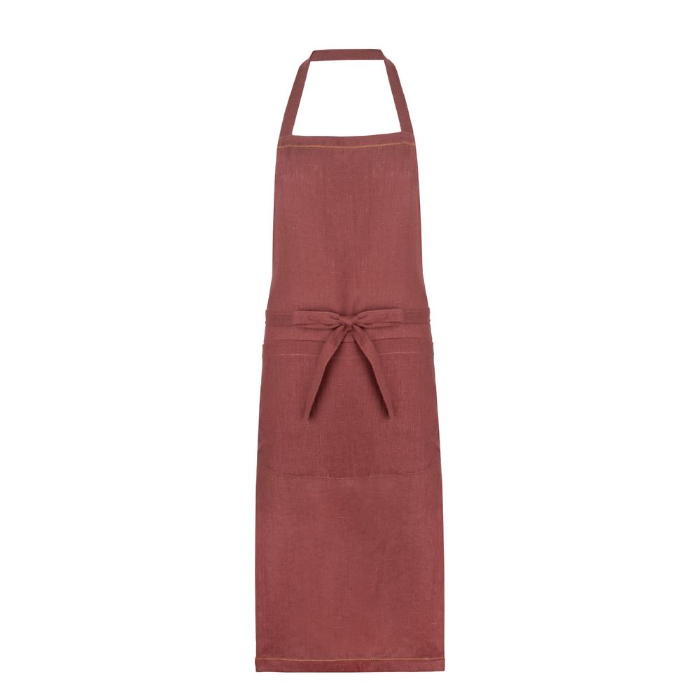 Marsala apron with ochre hemstitch 