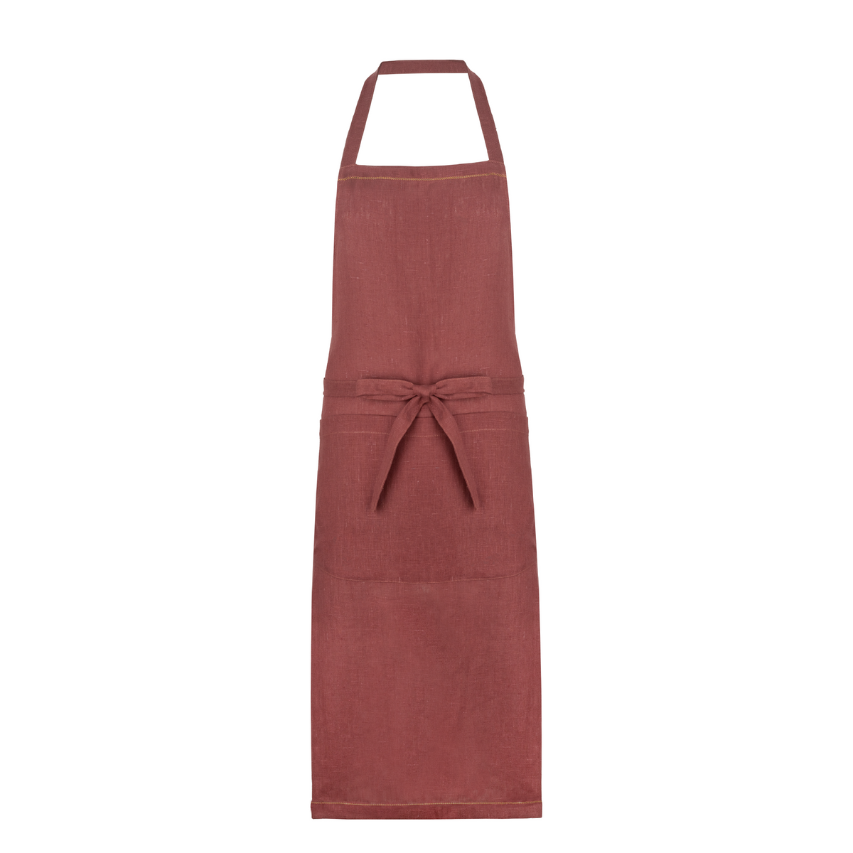 Marsala apron with ochre hemstitch 