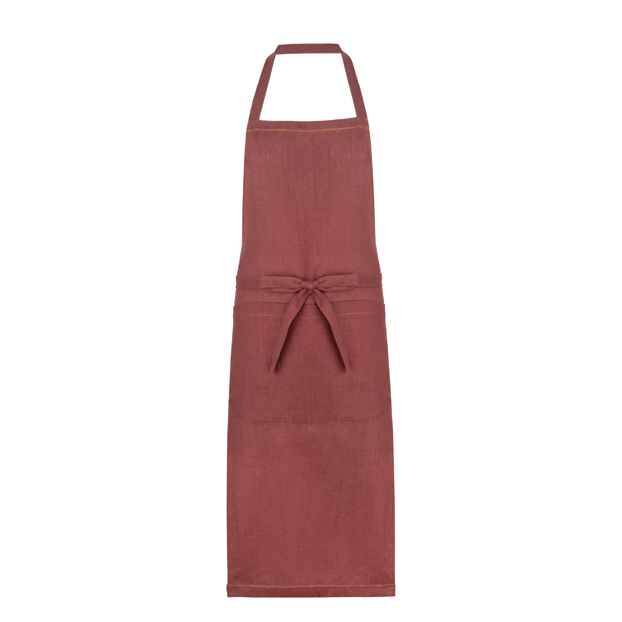 Marsala apron with ochre hemstitch 