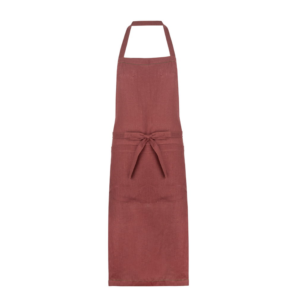 marsala apron with fern green hemstitch 