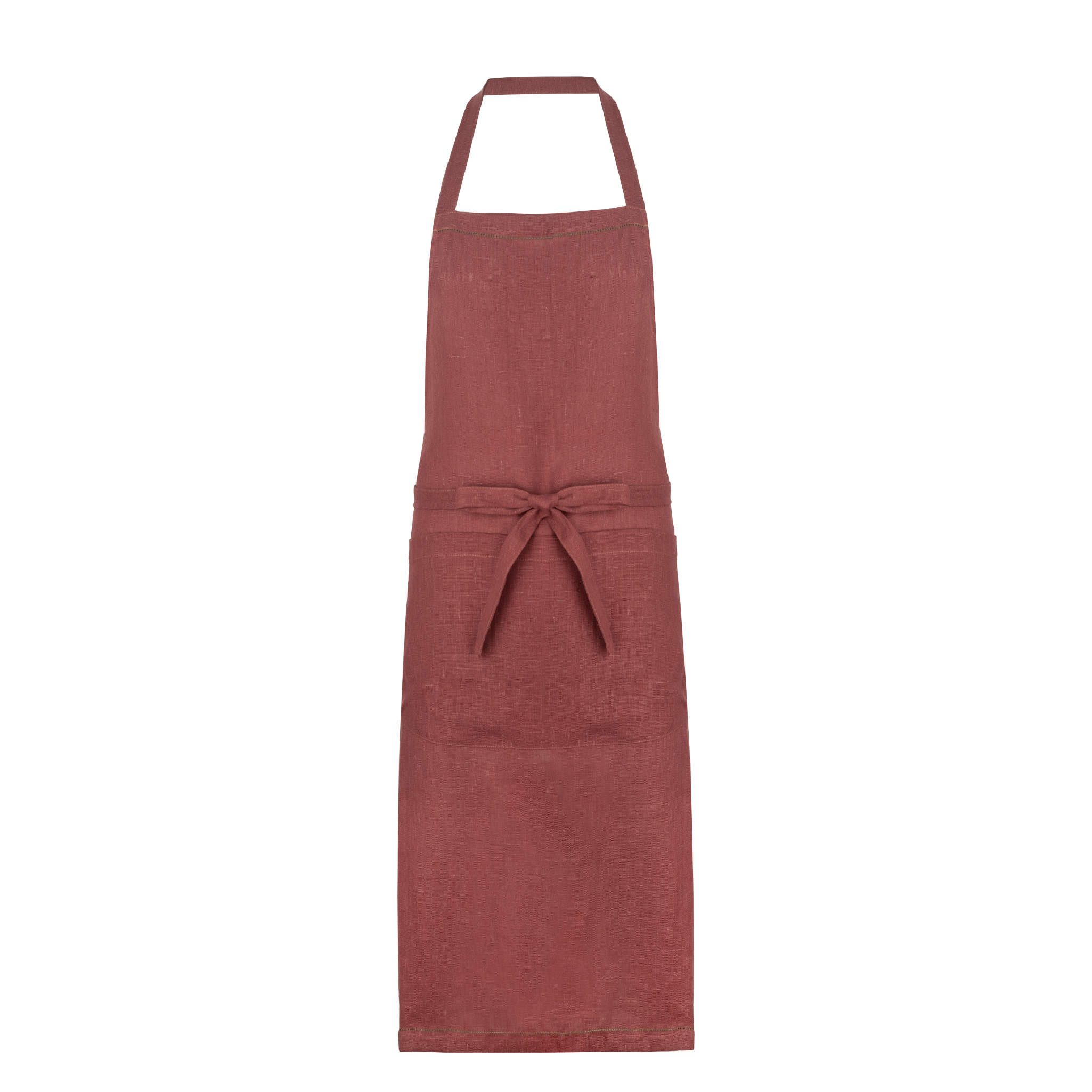 marsala apron with fern green hemstitch 