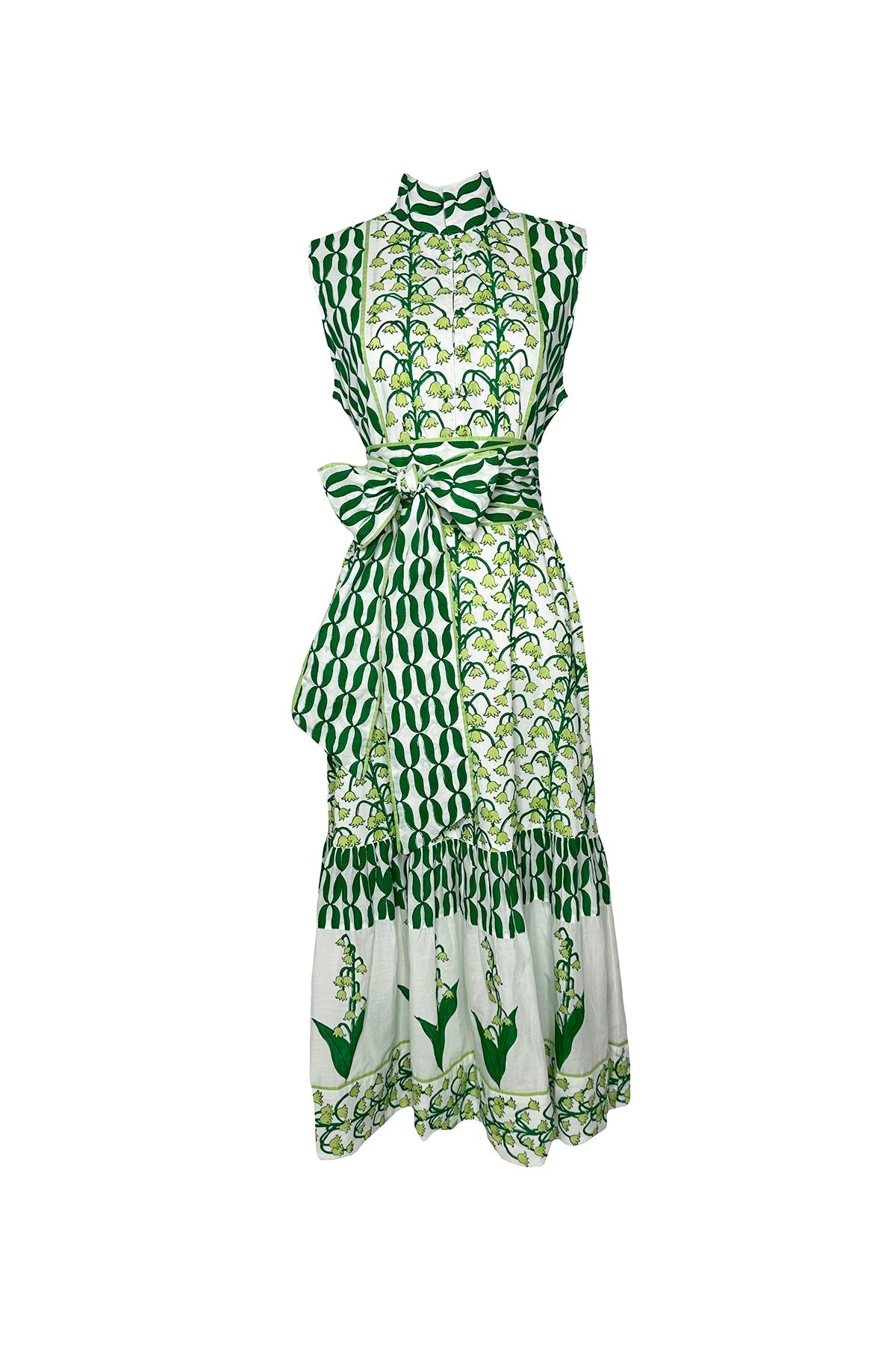 Sleeveless Flounce Dress in Celery & Chive Lily of the Valley