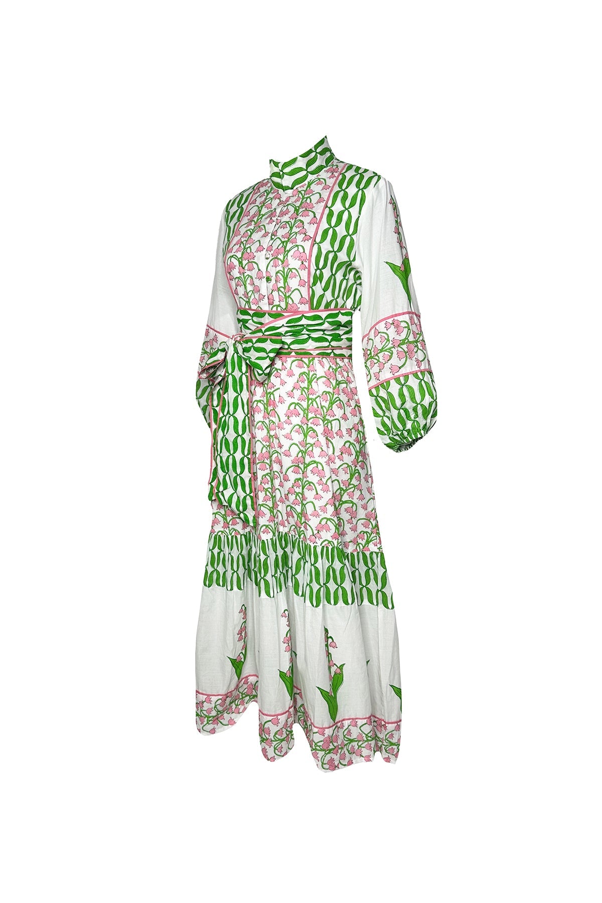 Flounce Dress in Guava & Kelly Green Lily of the Valley