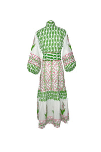 Flounce Dress in Guava & Kelly Green Lily of the Valley