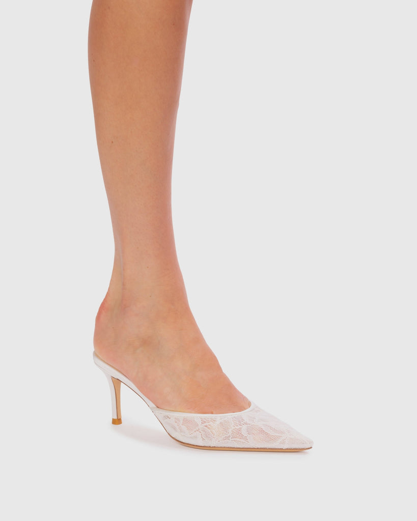 Jayla 70 Mule in White Floral Lace