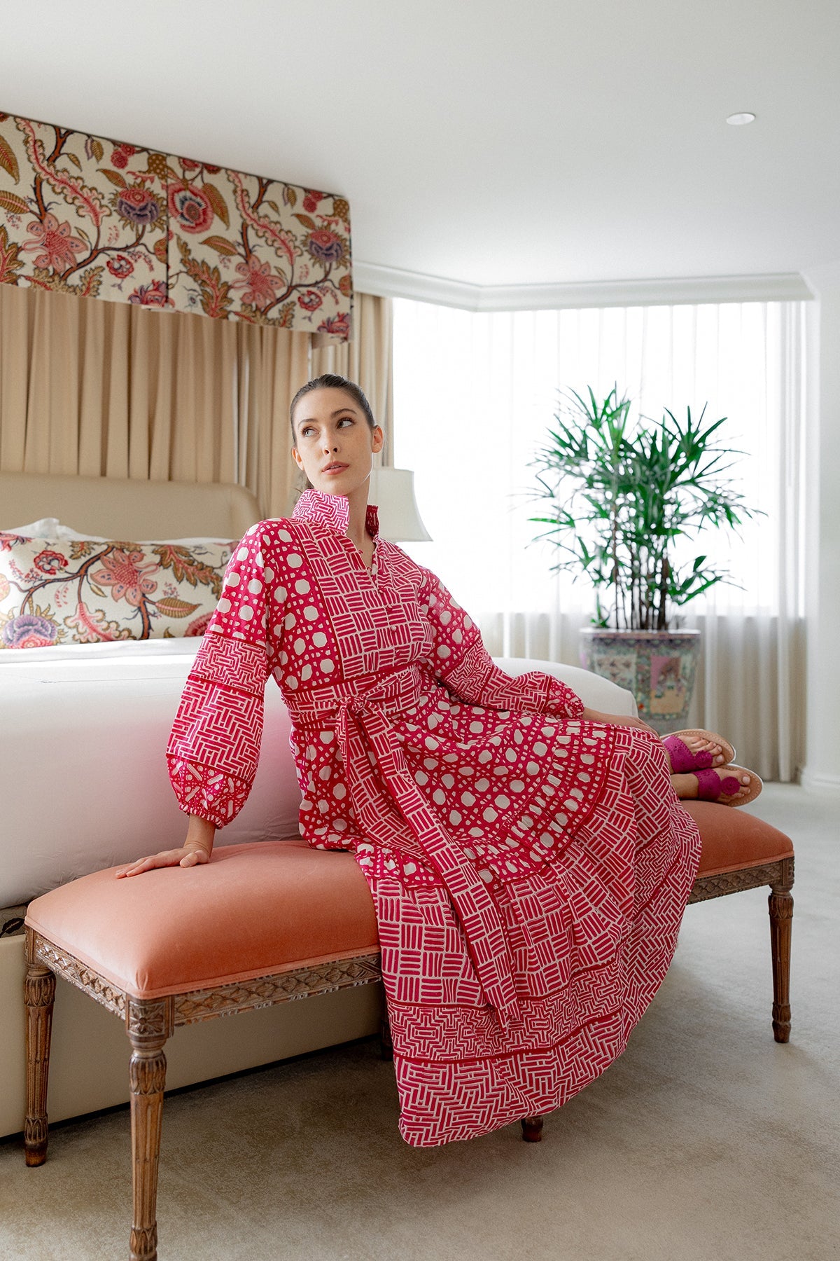 Flounce Dress in Fuchsia Caning