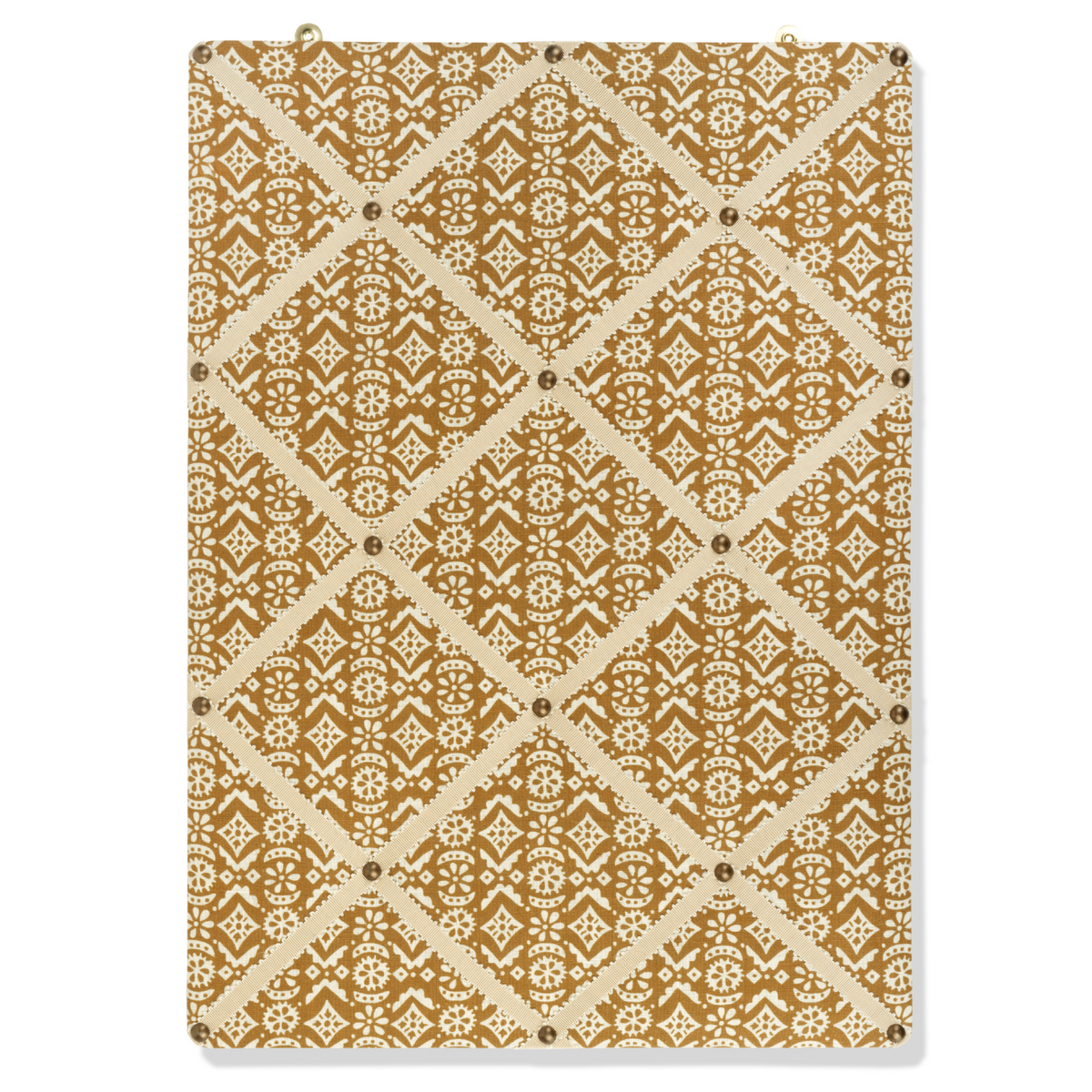 Ribboned Bulletin Board in Hawelka Print in Old Gold with Macadamia Trim